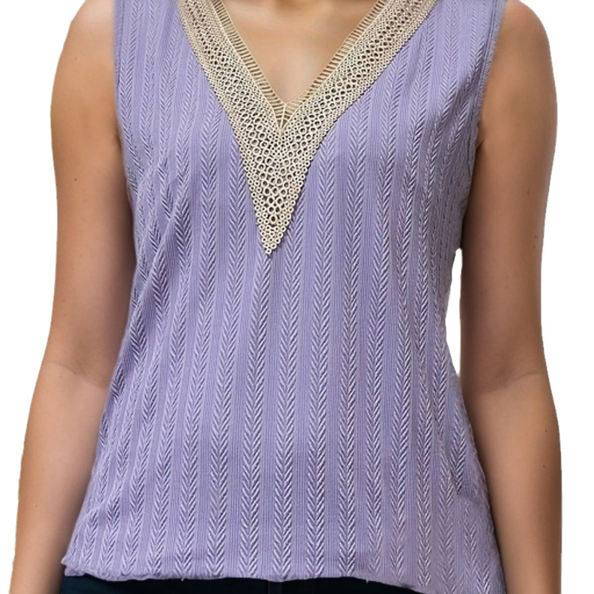 Casual Solid Color And V-neck Lace Stitching Vest For Women