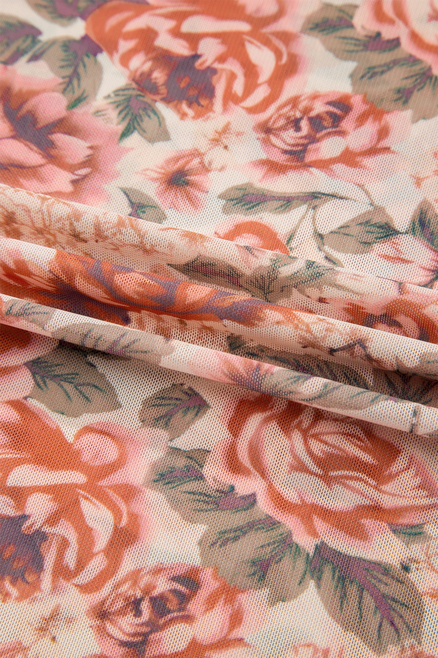 Pink Plus Size Floral Mock Neck Long Sleeve Slim Top