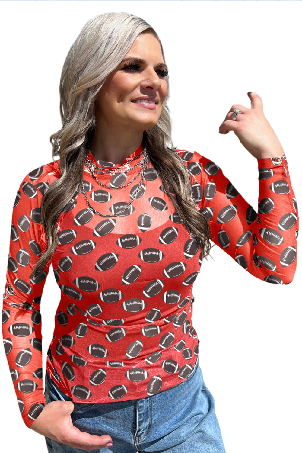 Black Baseball Game Day Sheer Mesh Long Sleeve Top