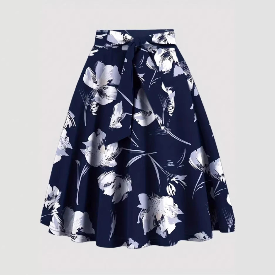 Black Floral Print Midi Skirt With Flower Pattern