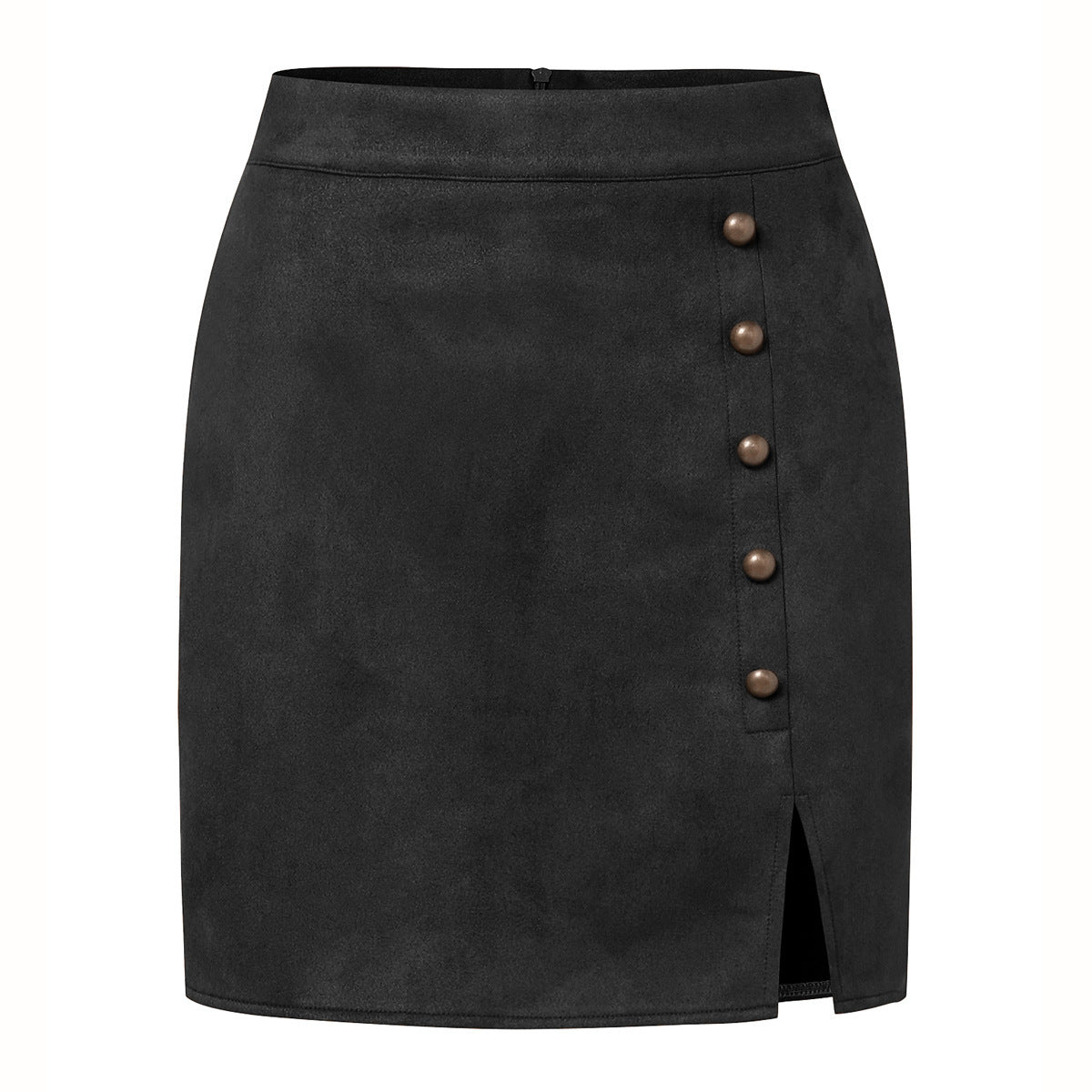 Women's Solid Color Suede High Waist Metal Buckle Skirt