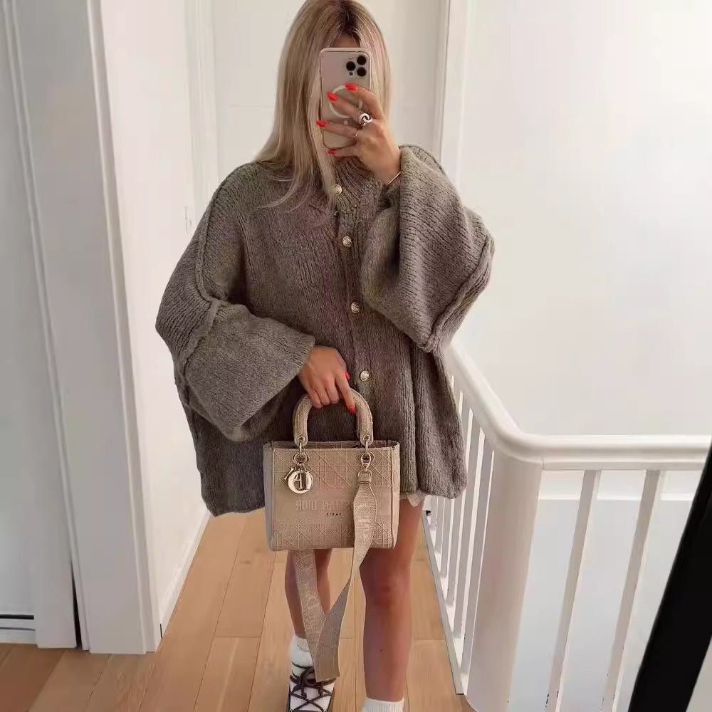 Fastener Decoration Batwing-sleeved Jacket Women's Clothing