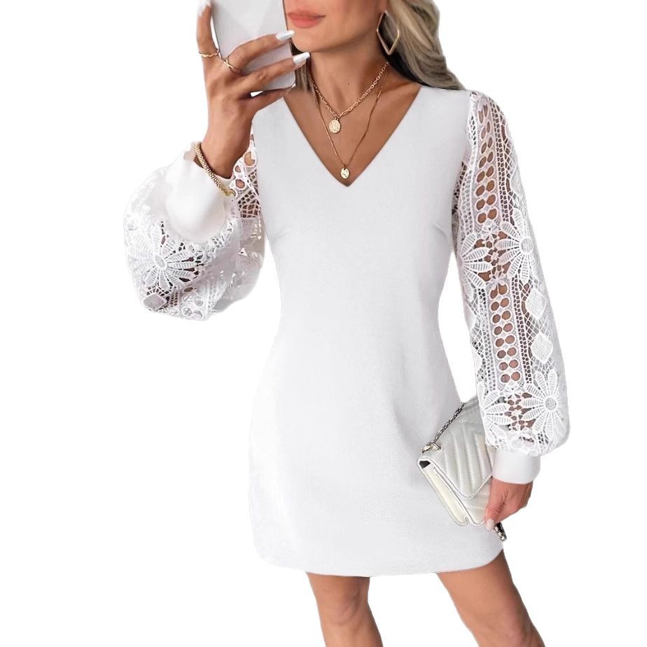 Stylish And Elegant New Lace-panel Knit Dress