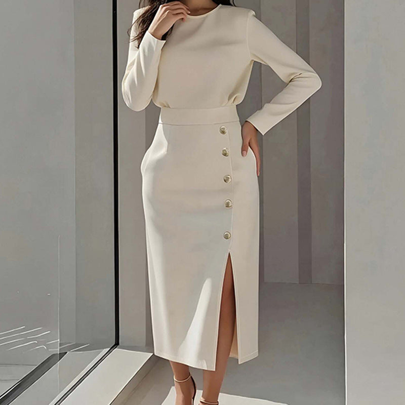 Women's Elegant Round Neck Solid Color Dress