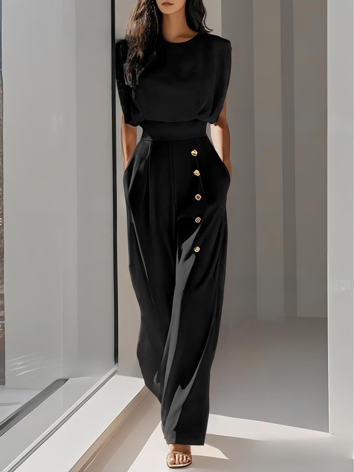 Elegant Mature-style Solid-color Body Pants With A Cinched Waist And Buttons