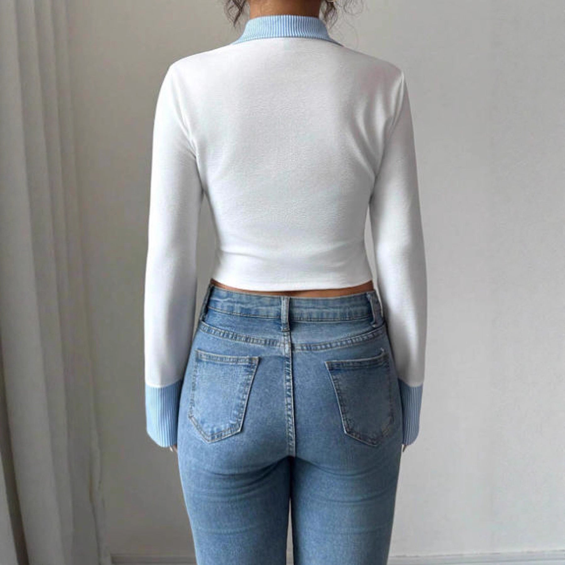 Women's Slimming Lapel Long Sleeve Fake Two-Piece Shirt