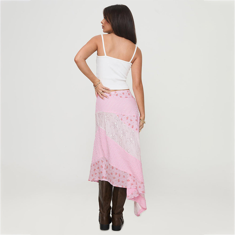 Womens Casual Resort-style Asymmetric Polka-dot Sheer Skirt