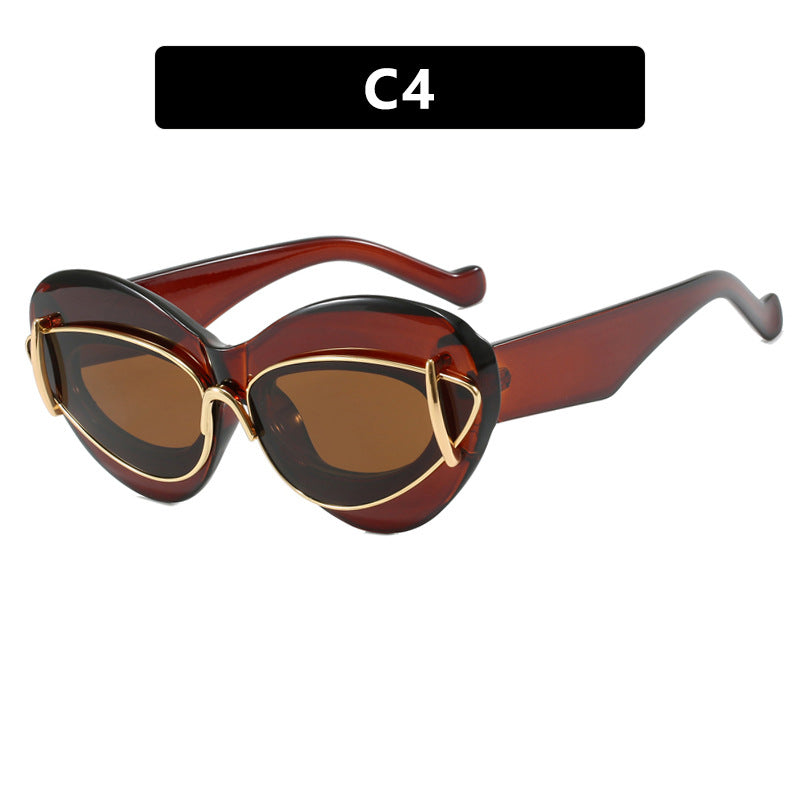 Exaggerated personality, cat eye sunglasses, new fashionable sunglasses, Instagram, internet celebrity, hip-hop sunglasses for women
