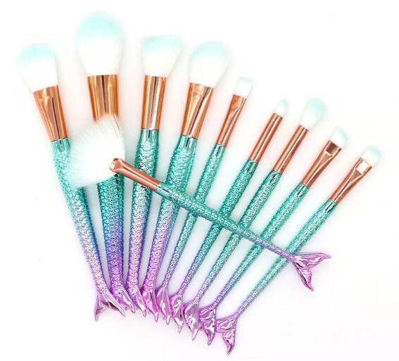 10PCS Big Mermaid Makeup Brushes Set Foundation Blending Powder Eyeshadow Contour Concealer Blush Cosmetic Beauty Make Up Tool
