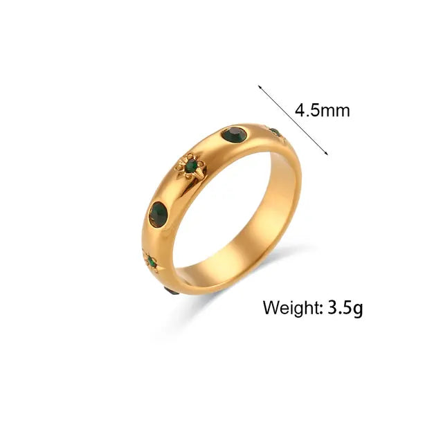Anelli di perle di zirconi verdi placcati in oro 18 carati per le donne Gioielli in acciaio inossidabile con anello in oro delicato ipoallergenico impermeabile