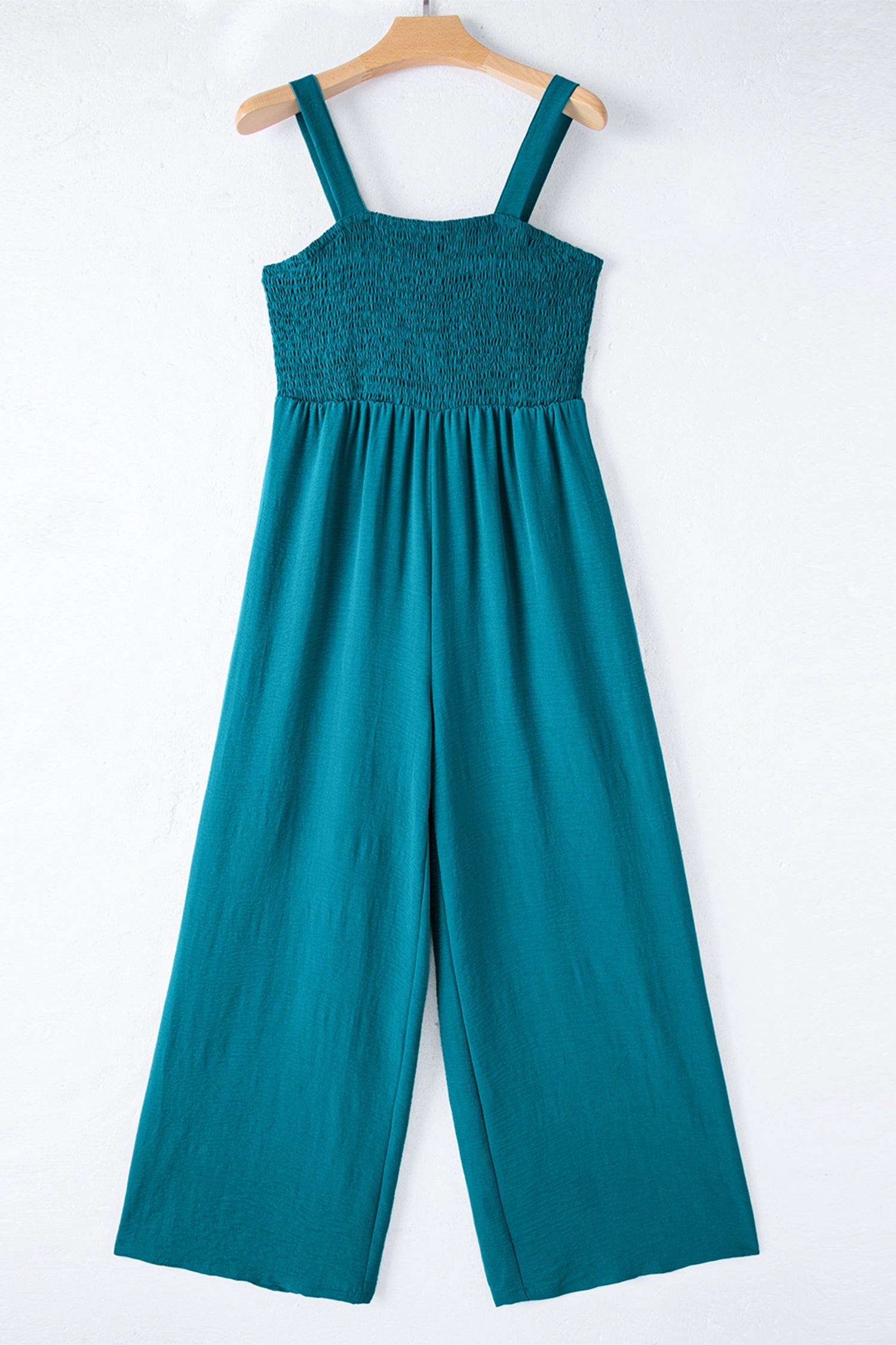 Rose Red Smocked Square Neck Sleeveless Jumpsuit with Pockets