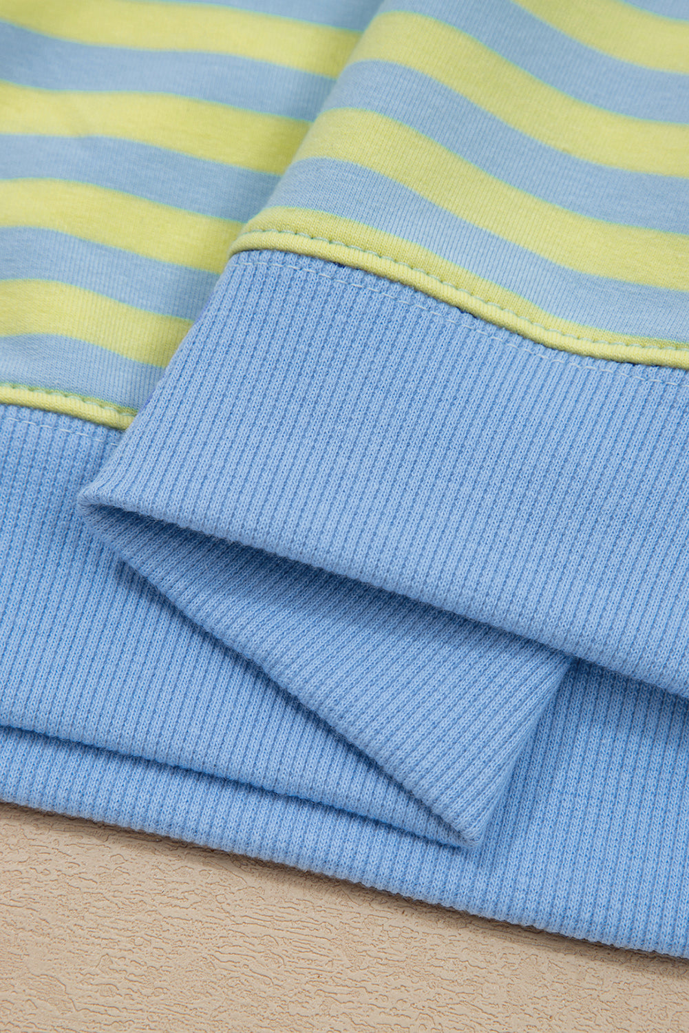 Yellow Stripe Color Block Detail Long Sleeve Pullover Elastic Waist Pull On Shorts 2pcs Set