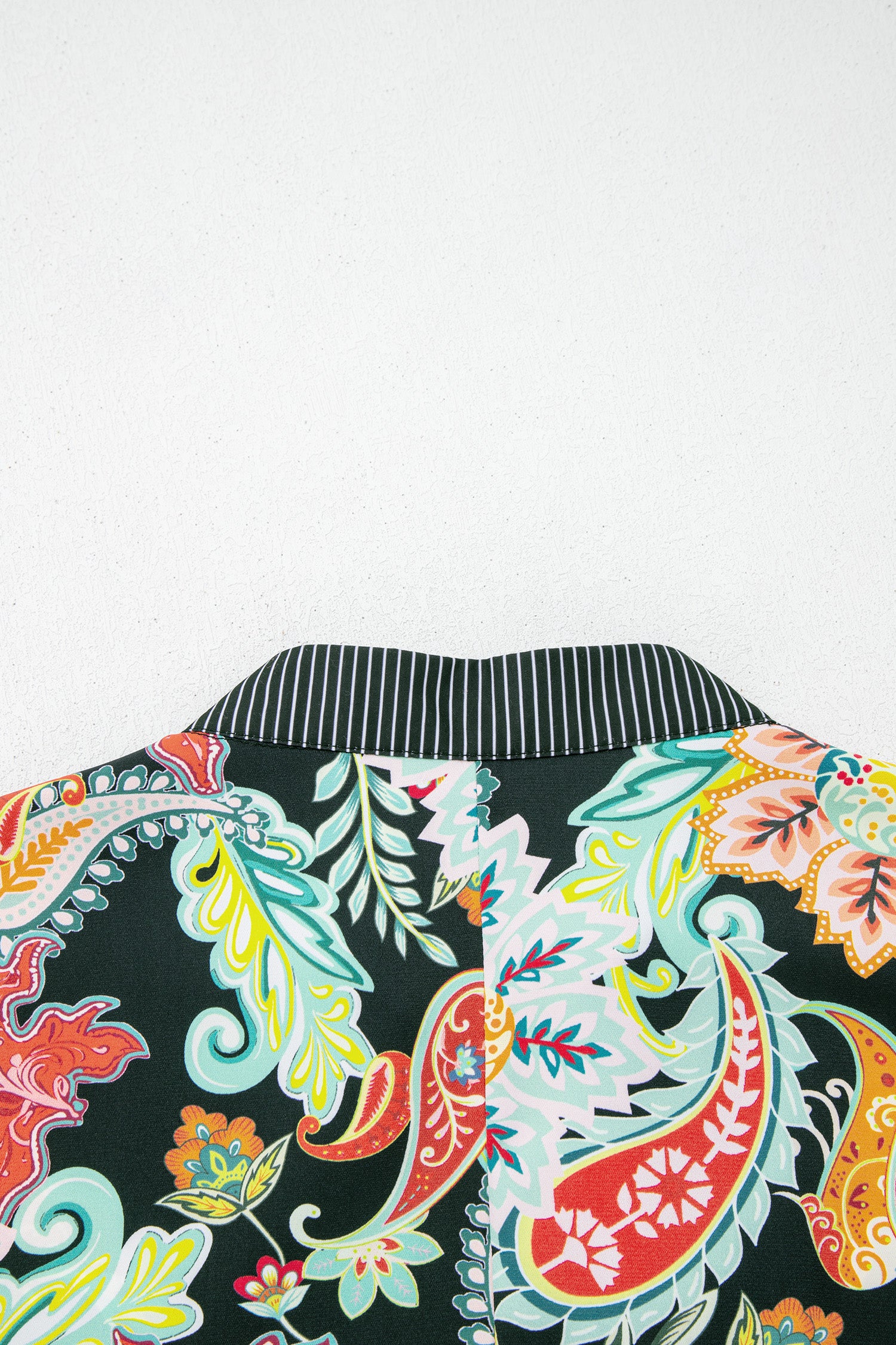 Black Contrast Ricrac Trim Striped Edge Patchwork Floral Print Blouse