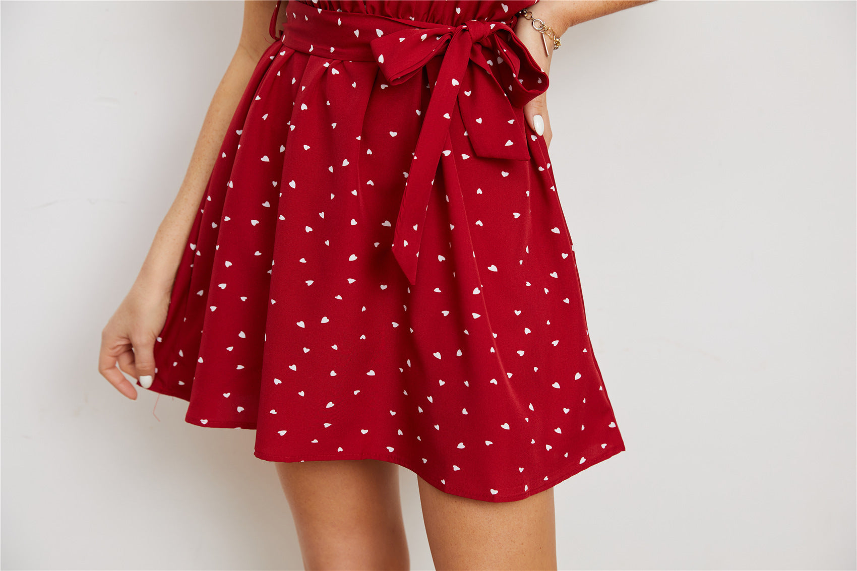 Printed Lace Up Collar Sleeveless Dress For Women