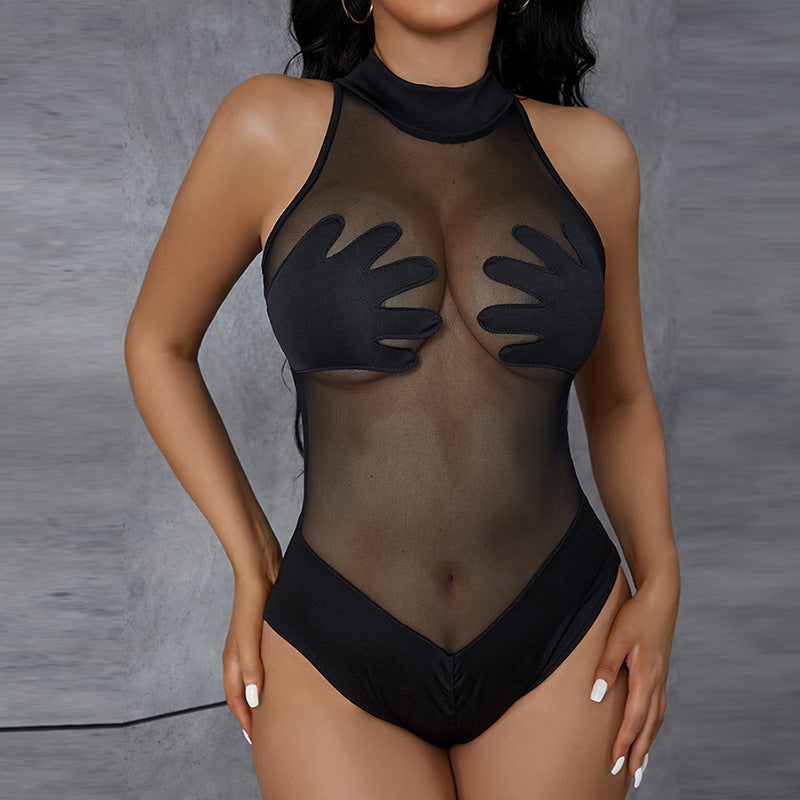 Women's Sheer Mesh Contrast Bodysuit