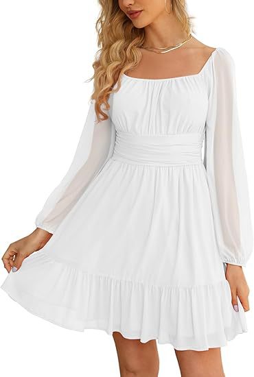 European And American Womens Mesh Long-Sleeve Square-Neck Dress