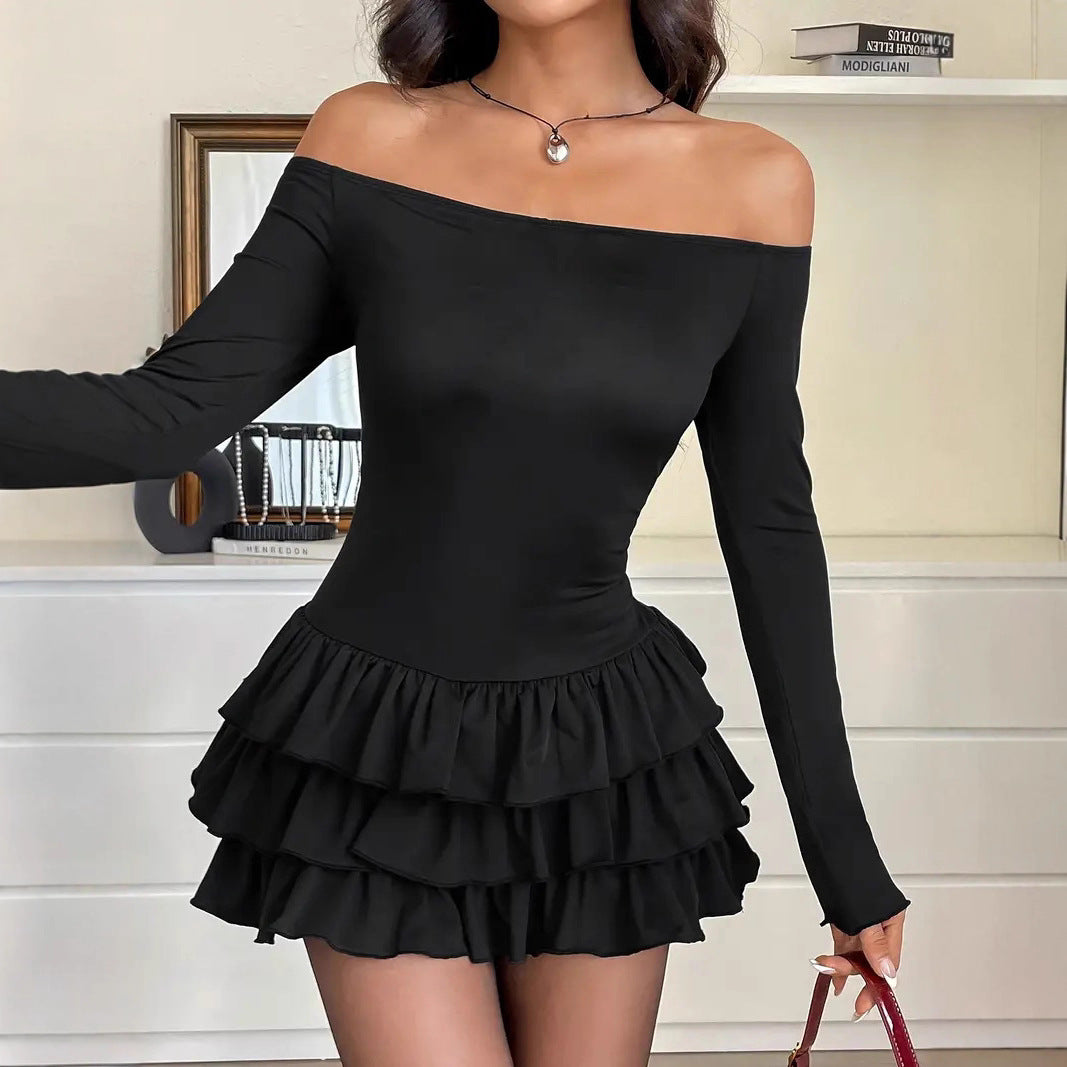 Womens Slim-fit Waist-cinching Pleated Dress