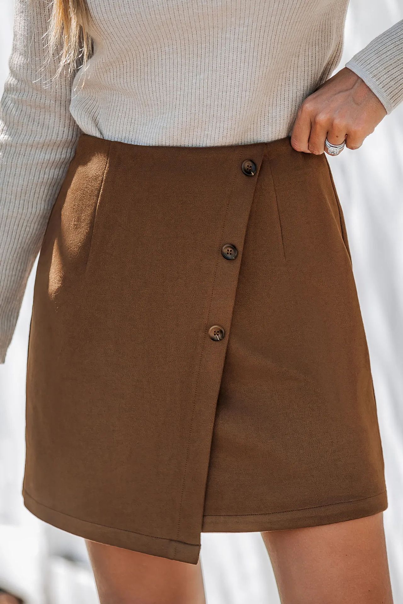 Women's Irregular High Waist Zipper Button Skirt