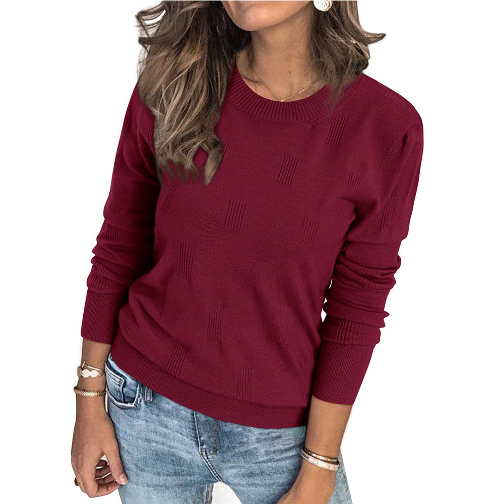 Solid Color Round Neck Pullover Knitting Bottoming Shirt