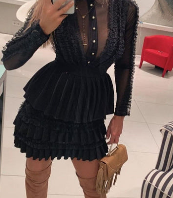 Women's Black Mesh Lace Dress