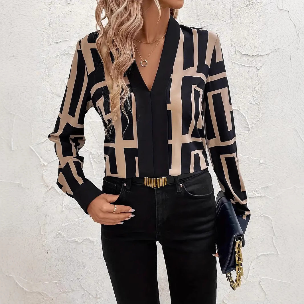 Spring And Summer Geometric Pattern Black Women's Top