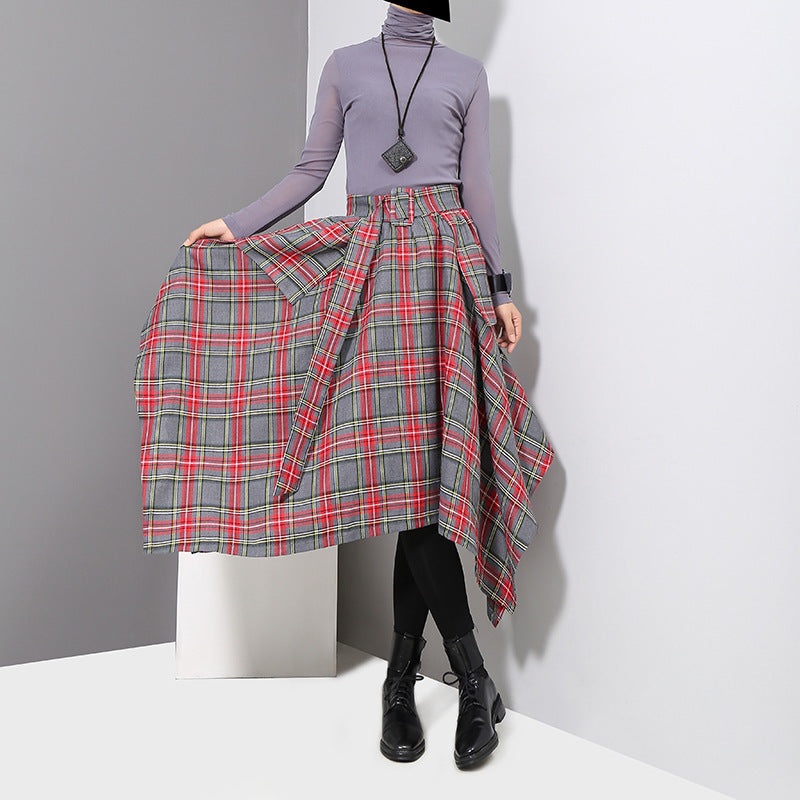 Plaid High Waist Skirt With Belt