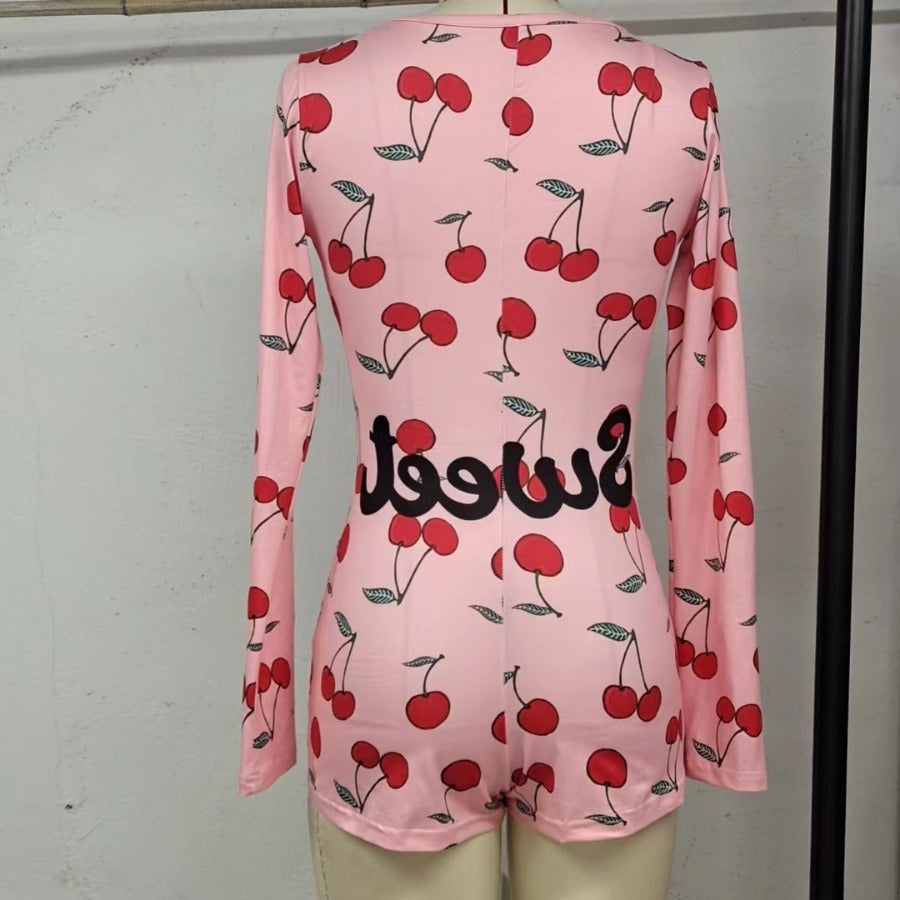 Full-body Printed Long-sleeve Underwear Bodysuit
