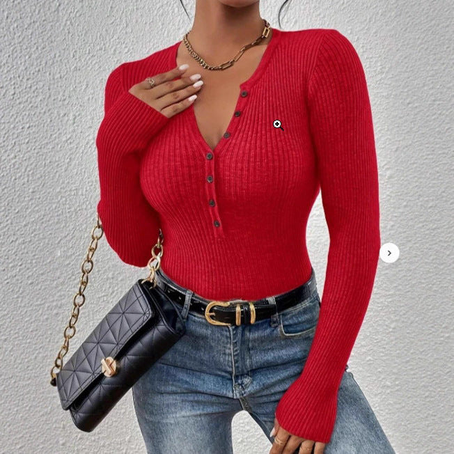 Women's Front-button Ribbed Knit Sweater