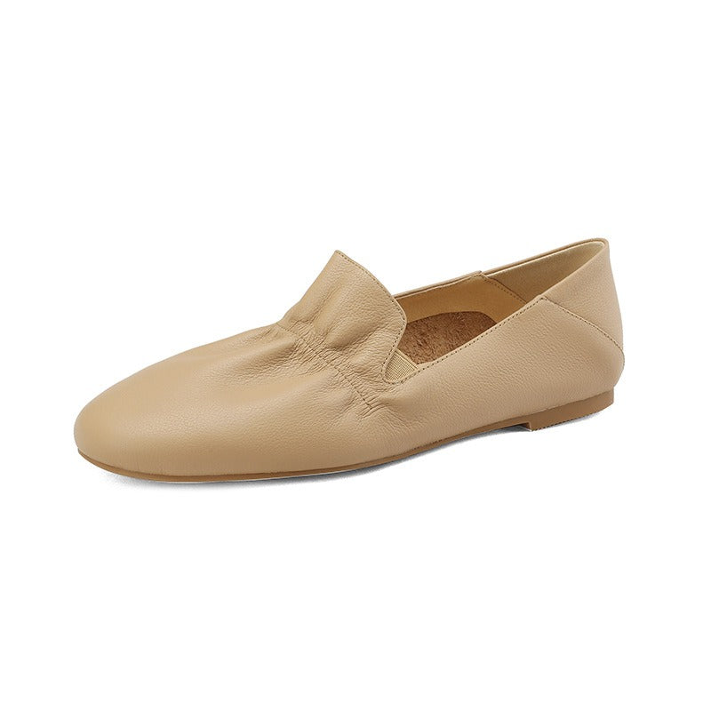 Giant Soft Cowhide Square Head One Foot Pedal Lefu Shoes Womens New Soft Sole Granny Shoes Flat Heel Single Shoes