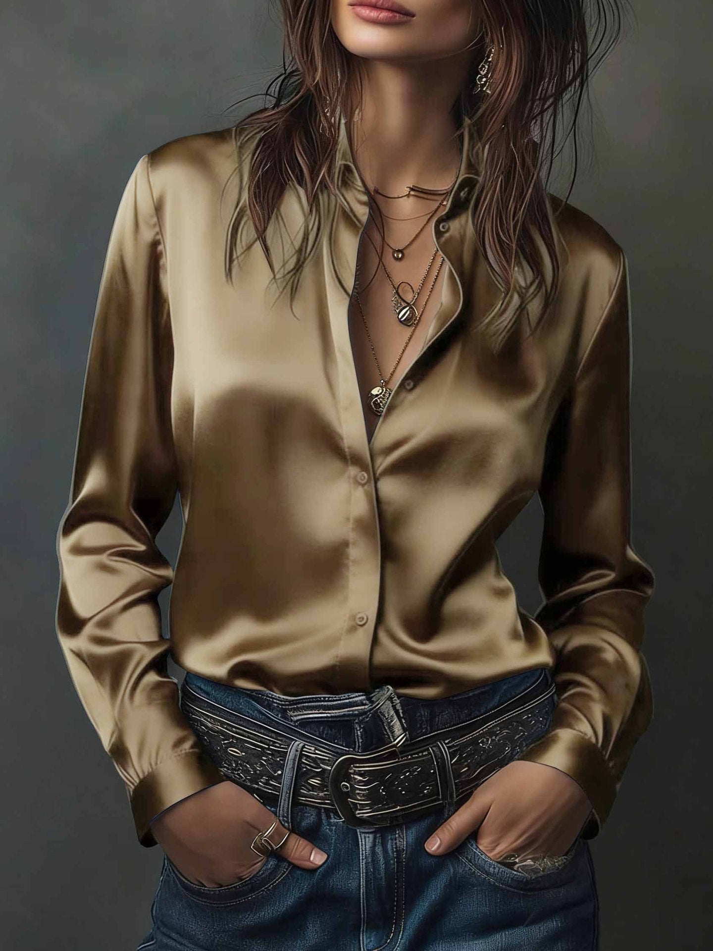 Women's Western-style Resort Casual Satin Best-selling Shirt