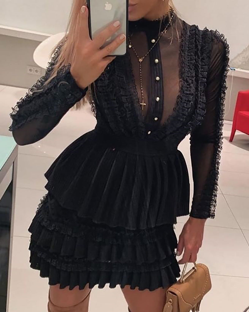 Women's Black Mesh Lace Dress
