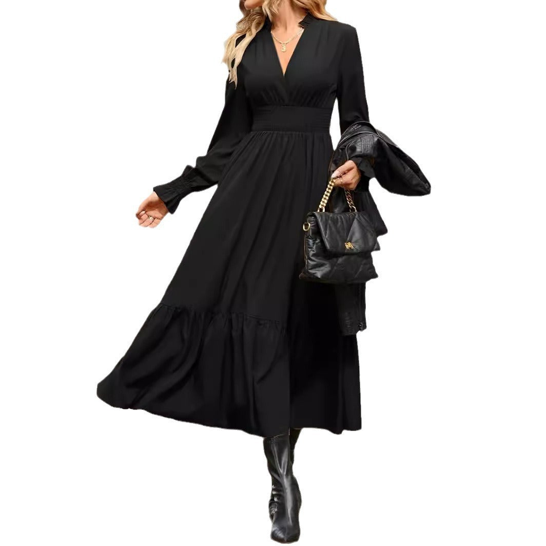 Women's Fashion Lantern Long Sleeve V-neck Dress