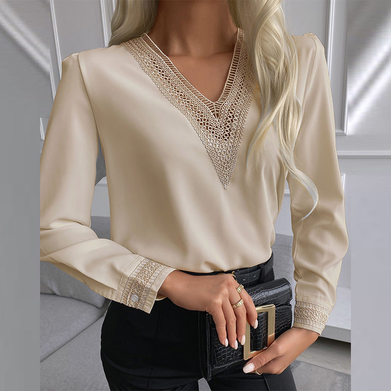 Womens Long-sleeve Shirt With Lace Trim