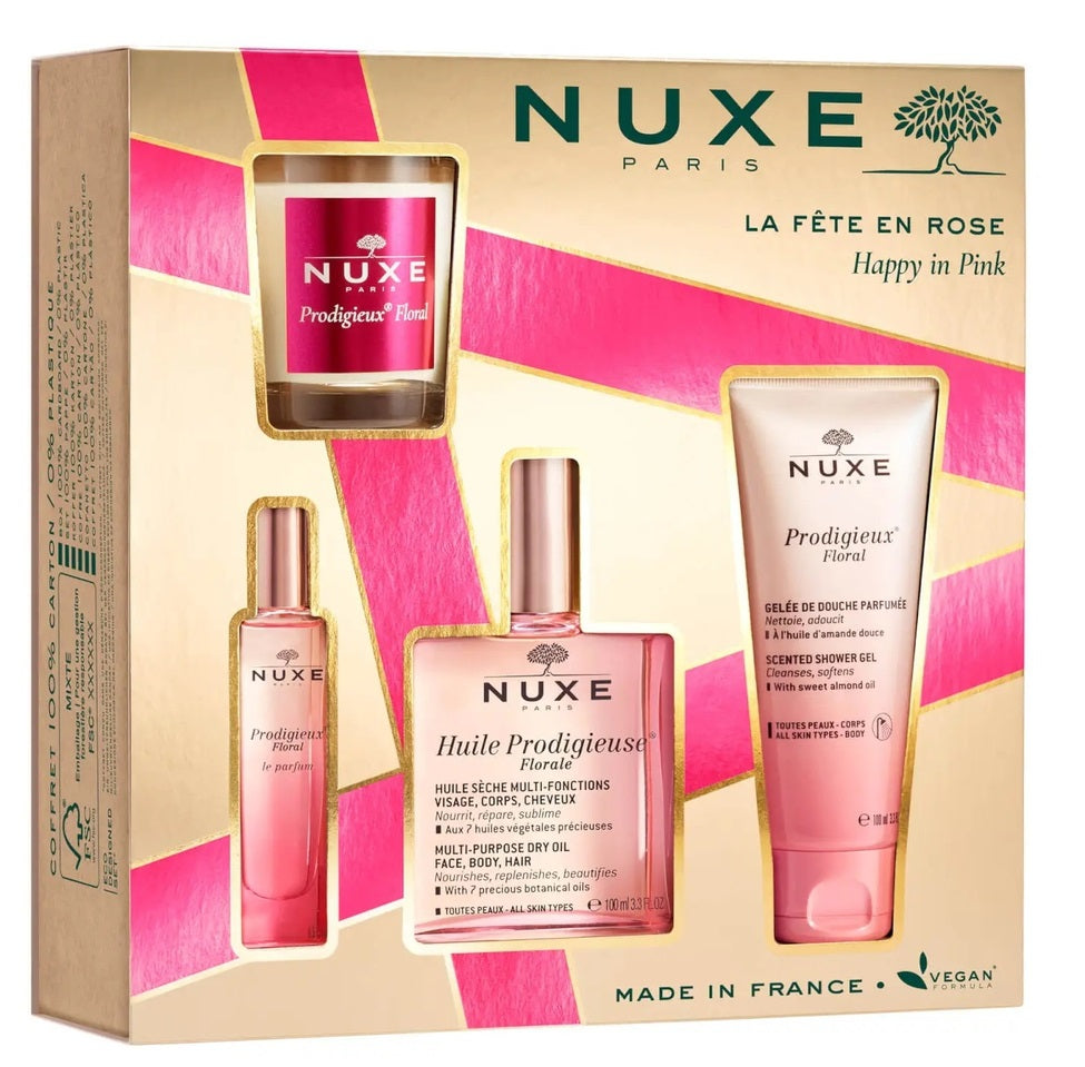 Set Nuxe: Prodigieux Floral, Scented Candle, 70 g + Prodigieux Floral, Shower Gel, All Over The Body, For All Skin Types, 100 ml + Prodigieux Floral Le Parfum, Eau De Parfum, For Women, 15 ml *Miniature + Huile Prodigieuse Multi-Purpose Floral, Body Oi...