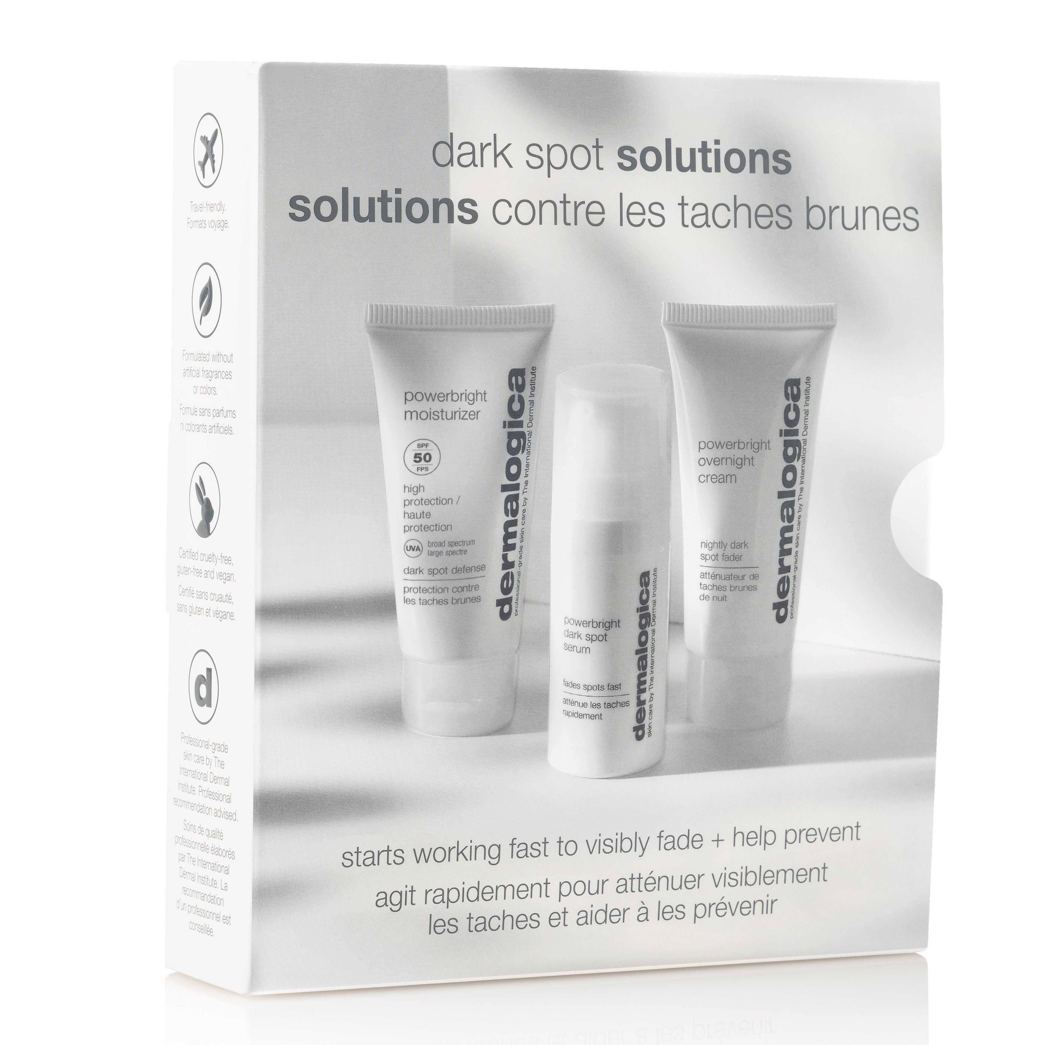 Dark Spot Solutions Kit Set Dermalogica: Powerbright Moisturizer, Paraben-Free, UV Protection, Broad Spectrum Sunscreen, SPF 50, 12 ml + PowerBright, Anti-Dark Spots, Morning, Serum, For Face, 10 ml + PowerBright, Vitamin C, Anti-Dark Spots, Night, Cre...