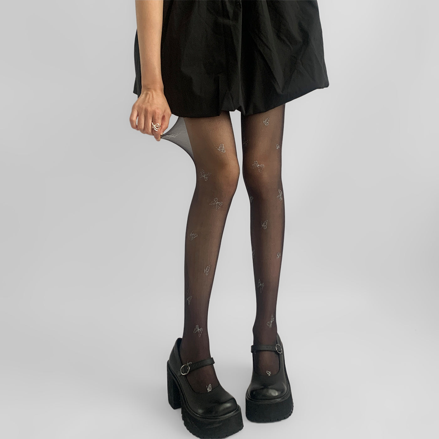 Black With Diamond Bow Stockings Thin Snagging Resistant Pantyhose