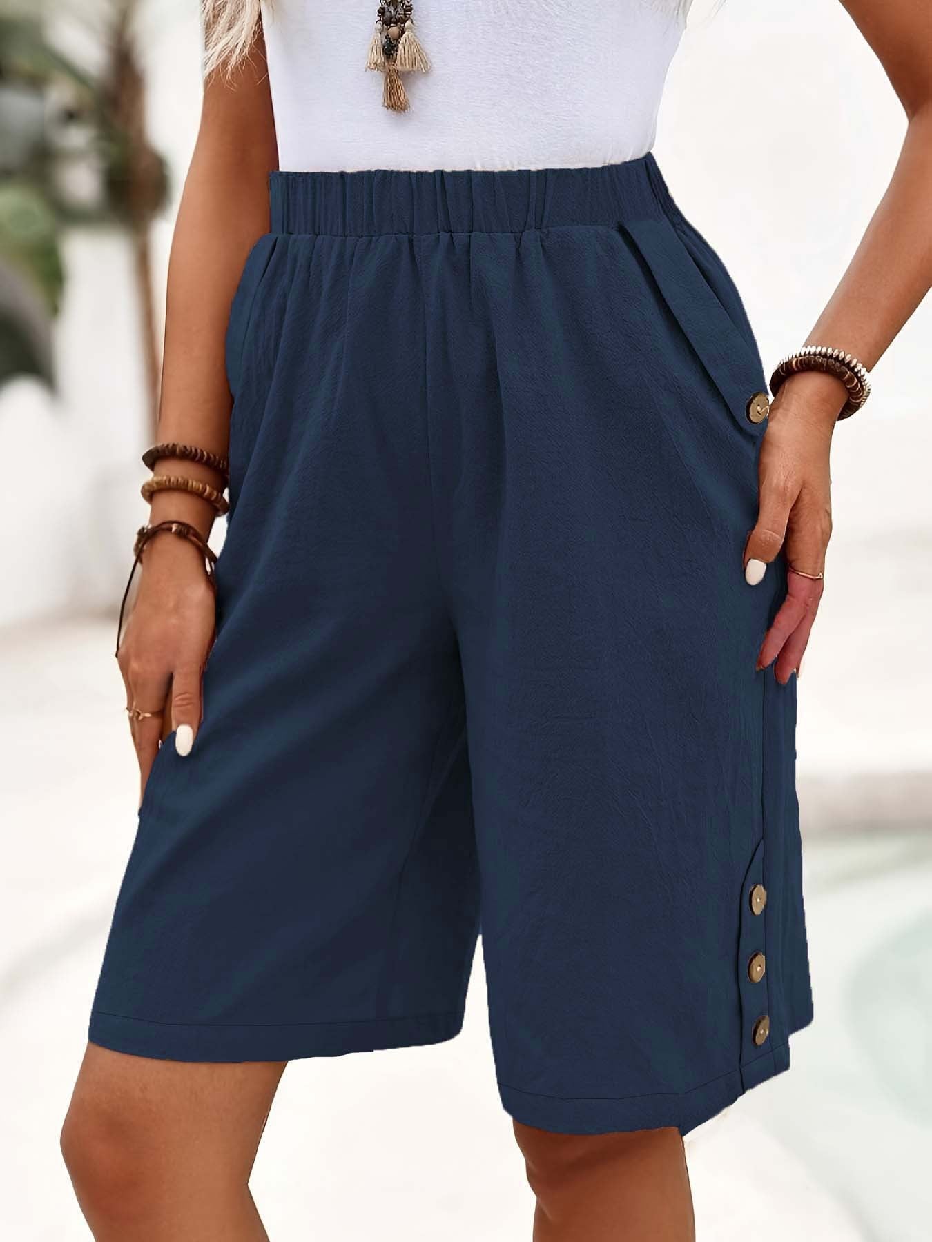 Cotton Linen Shorts Fifth Pants Women's Solid Color Casual Straight Pants