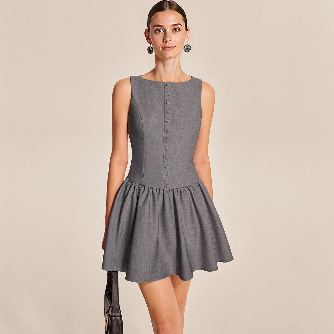 New Summer Womens Sleeveless Casual Button-Down Dress