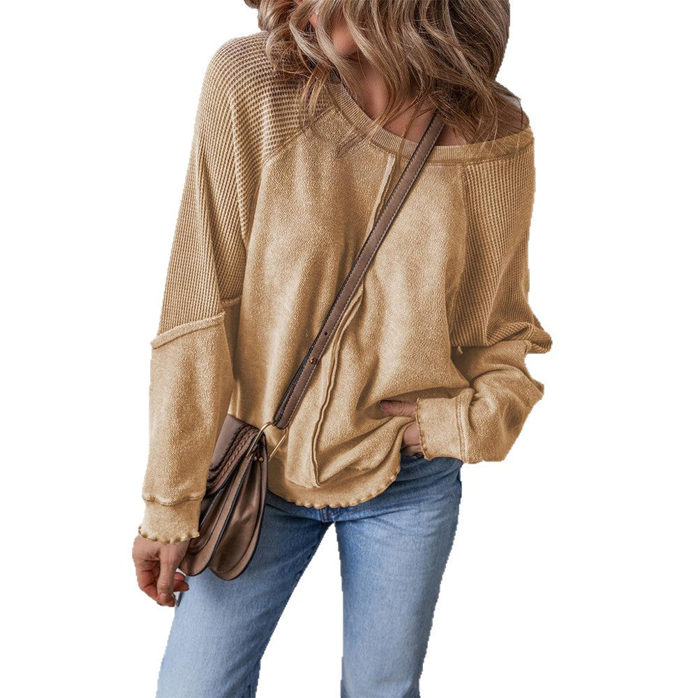 Sports And Leisure Round Neck Long Sleeve Reverse Stitching Loose Pullover Sweatershirt