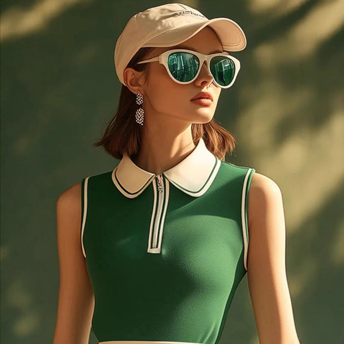 White Embellishments Green Sleeveless Mini Skirt