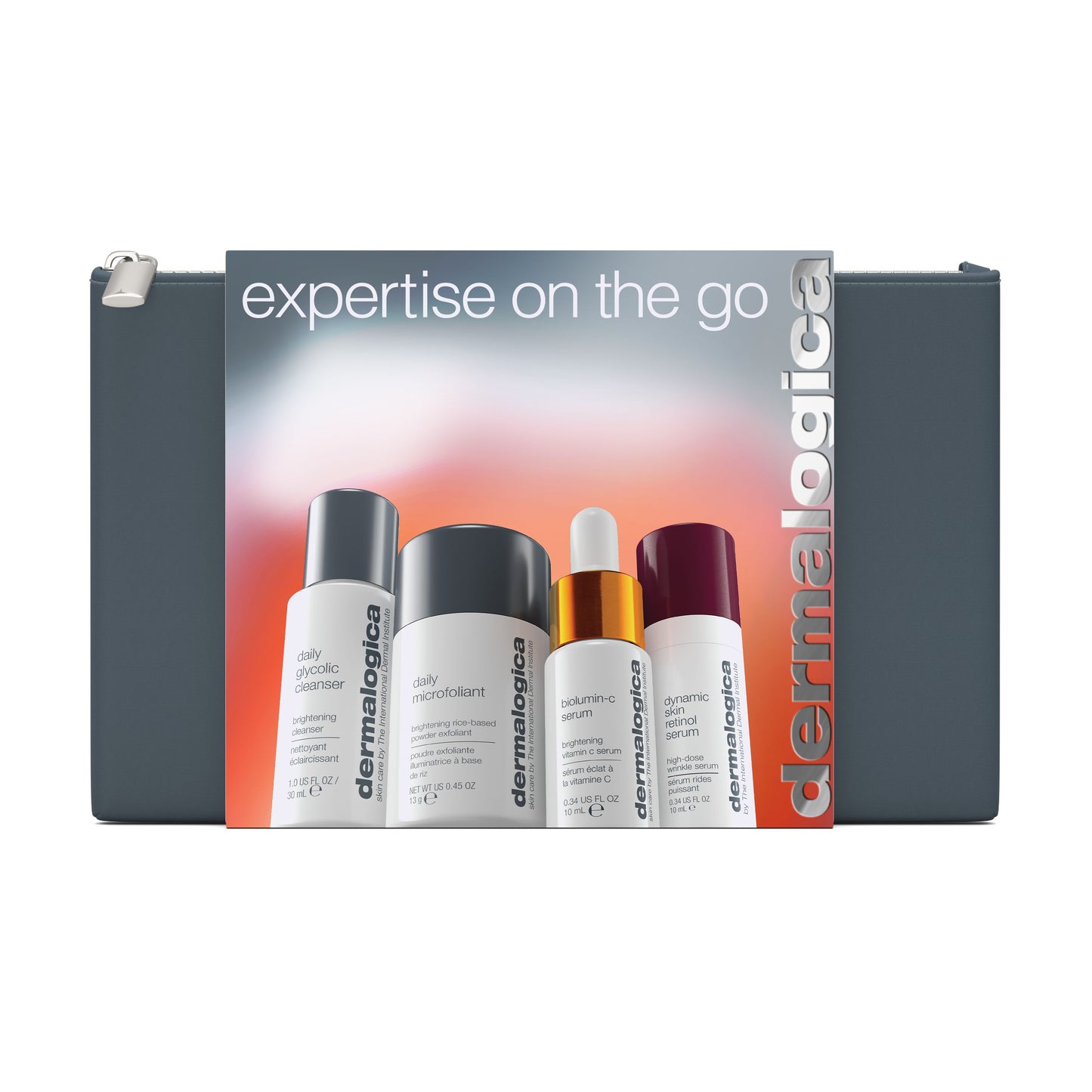 Expertise On The Go Set Dermalogica: Daily Glycolic, Cleansing, Cleansing Gel, For Face, 30 ml + Daily Microfoliant, Exfoliating, Exfoliating Powder, 13 g + Biolumin-C, Vitamin C, Brightening, Serum, For Face, 10 ml + Dynamic Skin, Retinol, Anti-Wrink...