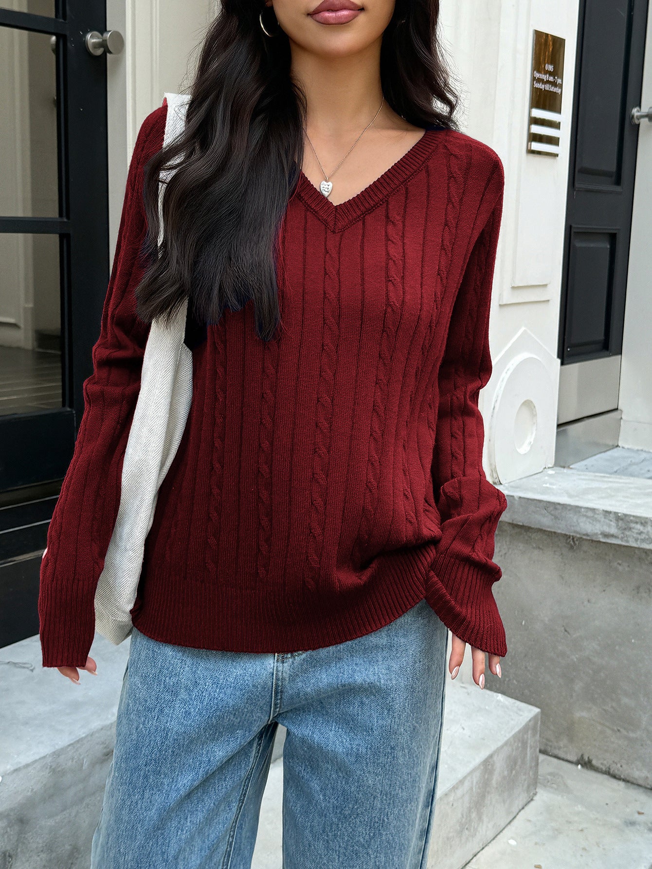 Women's V-neck Woolen Long-sleeved Sweater