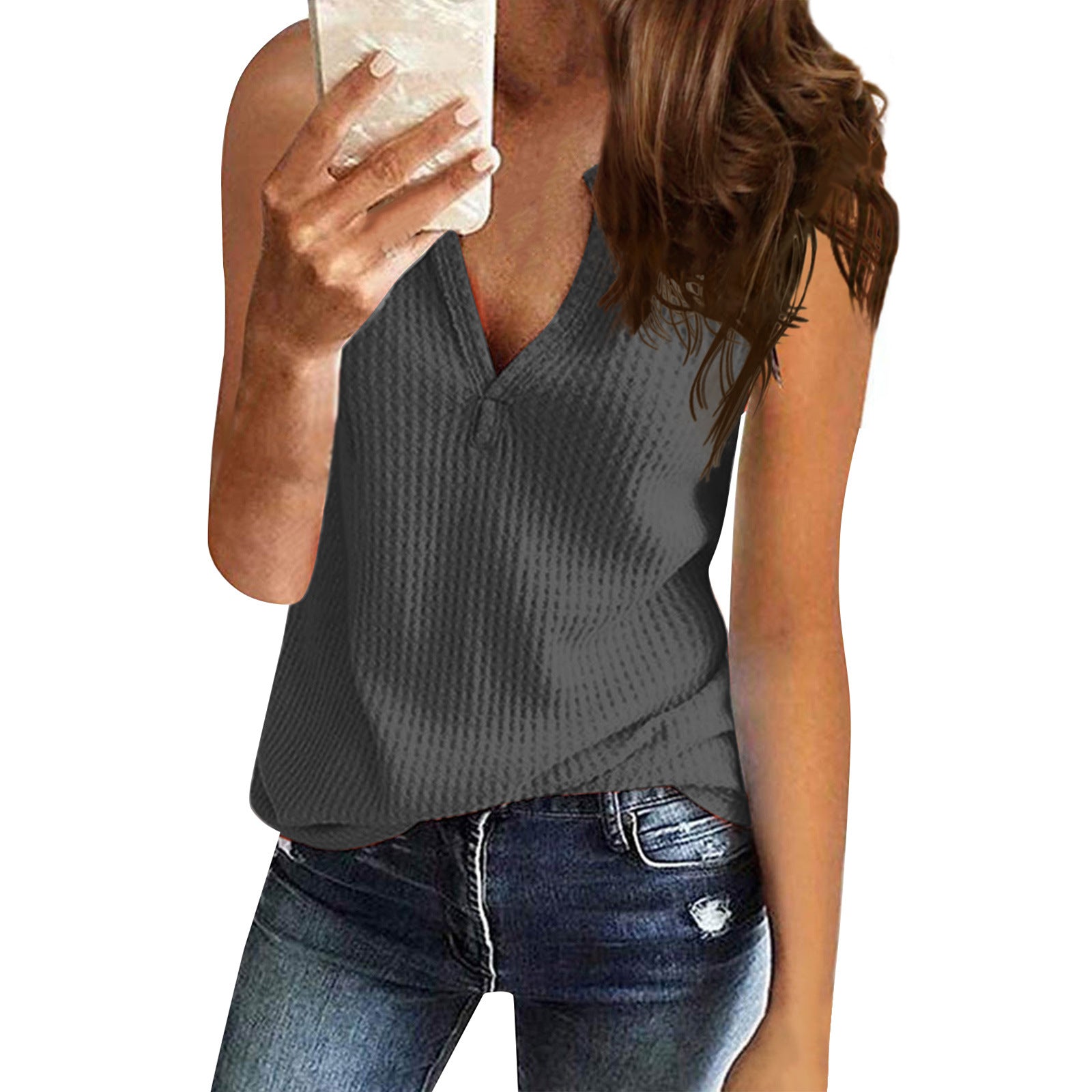 Plus Size Women's Waffle Casual Loose Vest