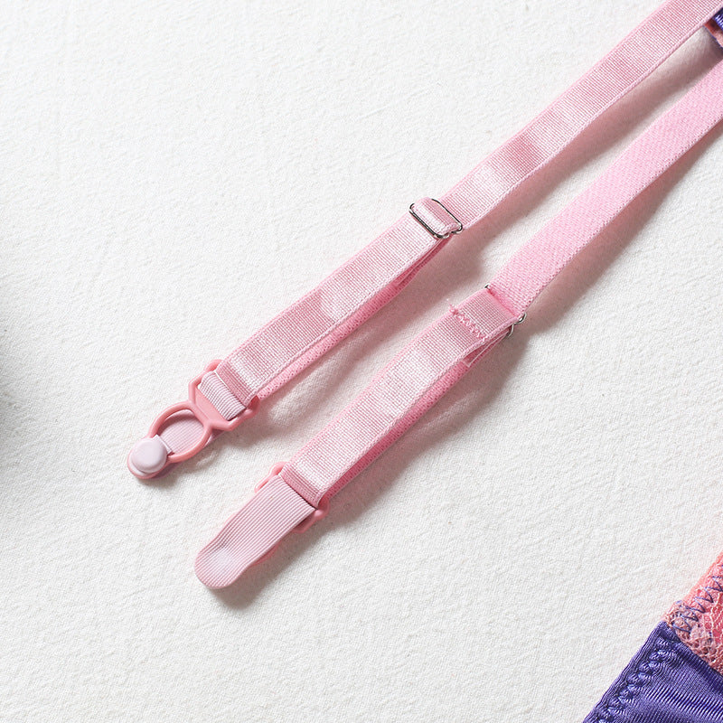 Women's Thong Lingerie Three Piece Set With Steel Ring