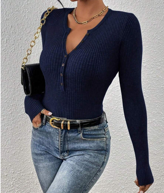 Women's Front-button Ribbed Knit Sweater