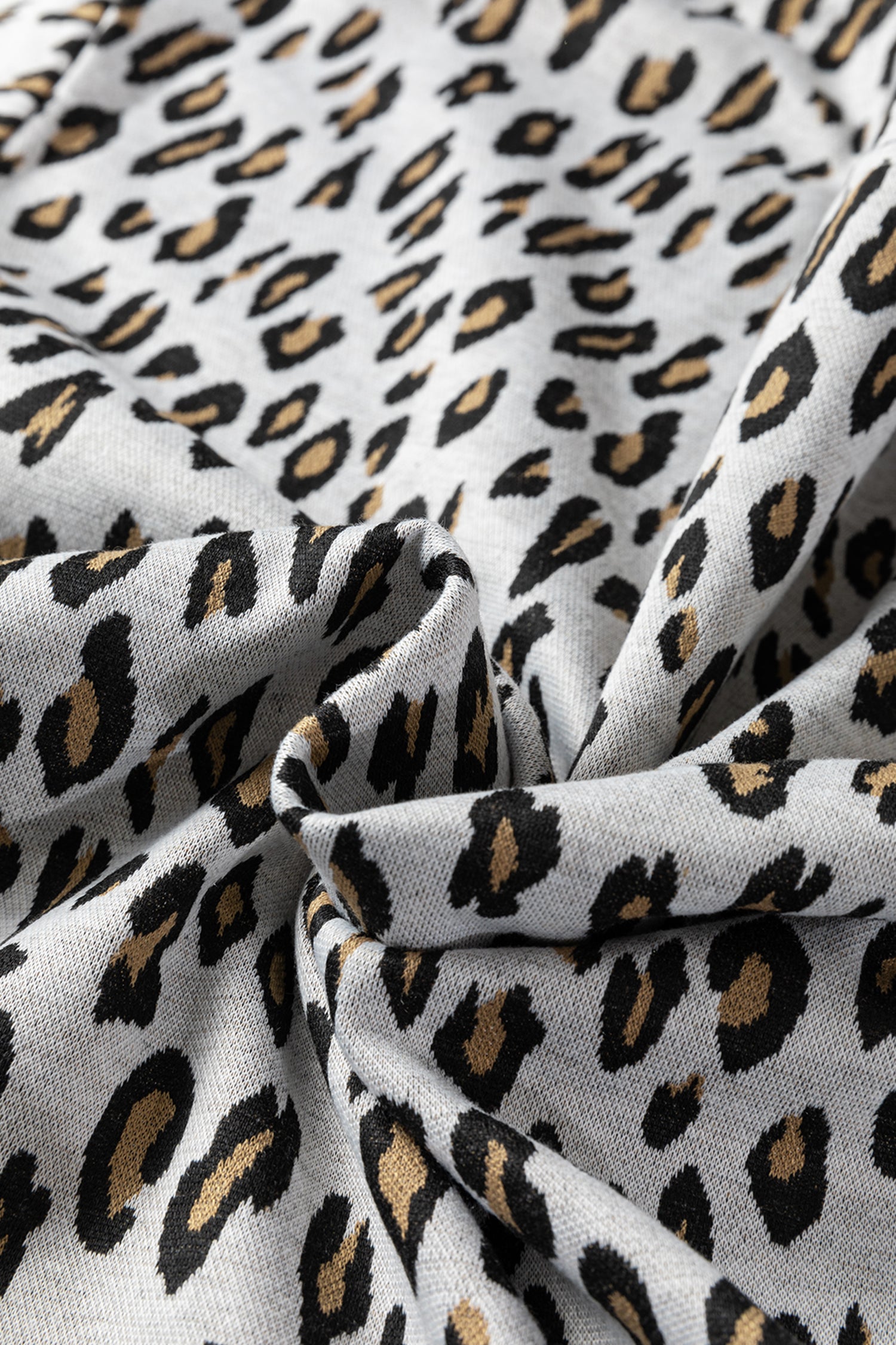 Beige Leopard Print Casual Tee and Pants 2pcs Outfit