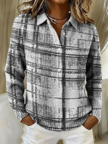 Womens Retro Plaid Printed Long-Sleeve Shirt With Star Design