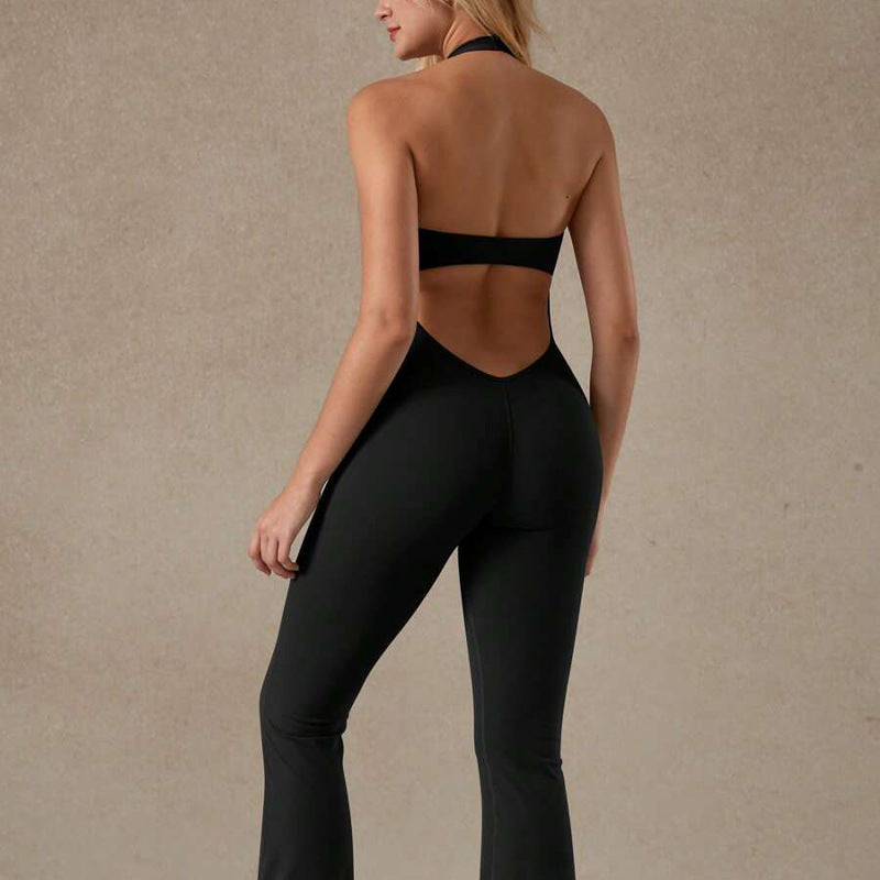 Lace Neckline Yoga Clothes Trousers Running Sports Neck-hanging Jumpsuit