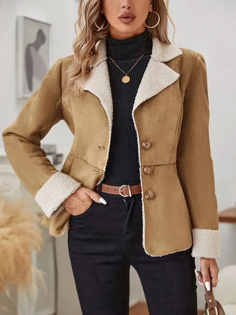 Giacca con tasca con risvolto integrata in pelliccia calda a prova di freddo, moda casual
