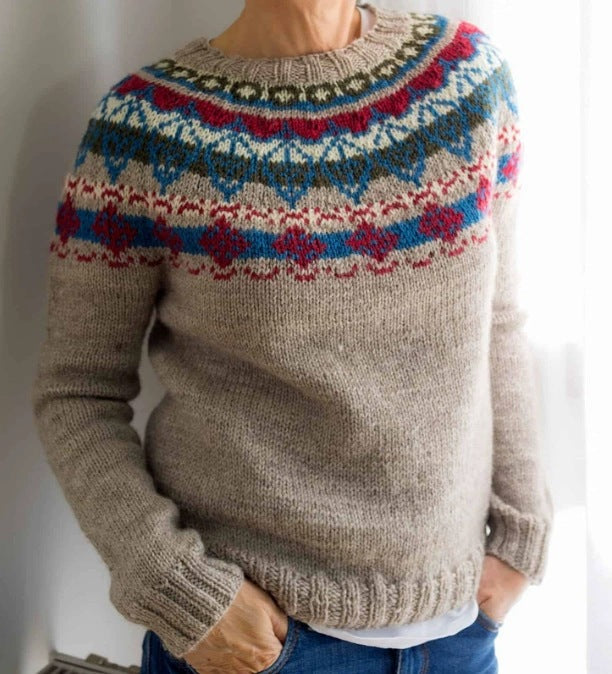 Round Neck Multicolor Loose Fashion Sweater Women